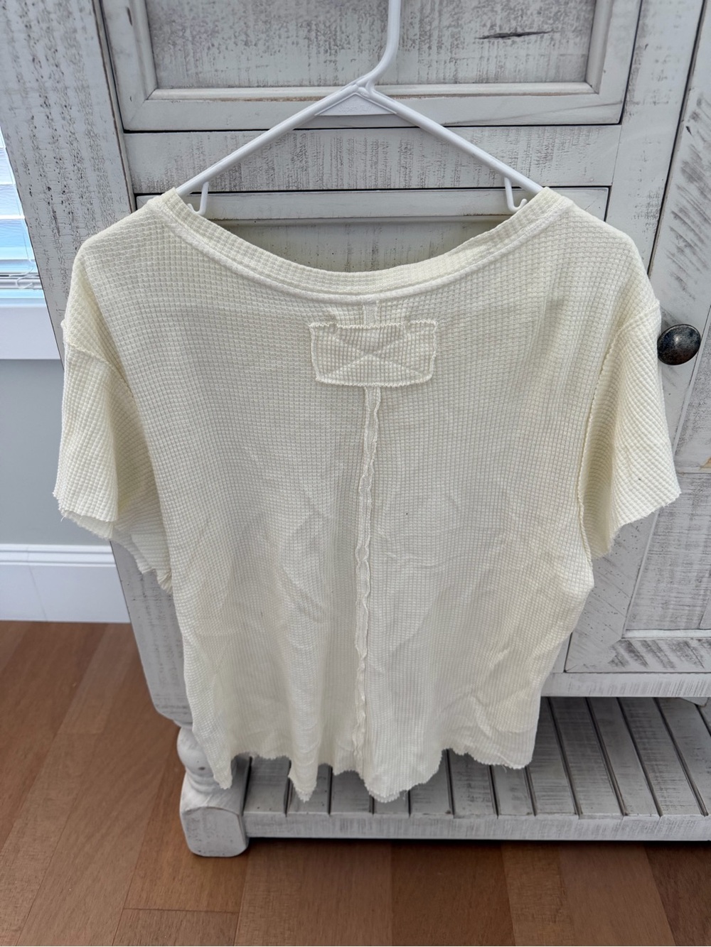 Free People Cream Waffle-Knit Short Sleeve Top